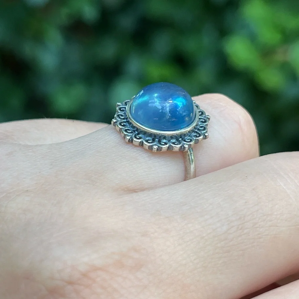 Sterling silver 925‎ stamped adjustable round aquamarine ring 0131